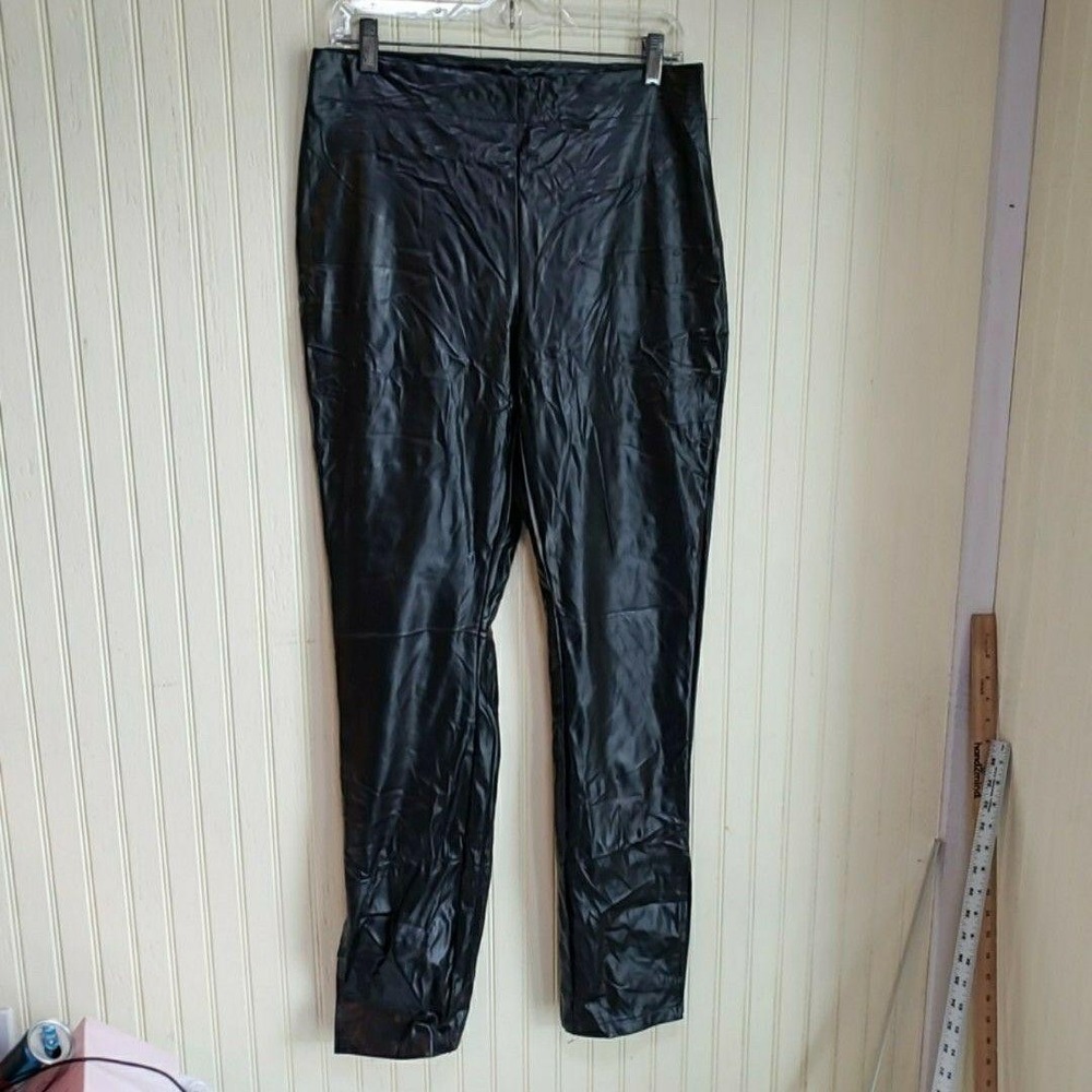 SBetro Pants Womens 2XL Black Faux Leather Jegging Side Zip Slim Stretch